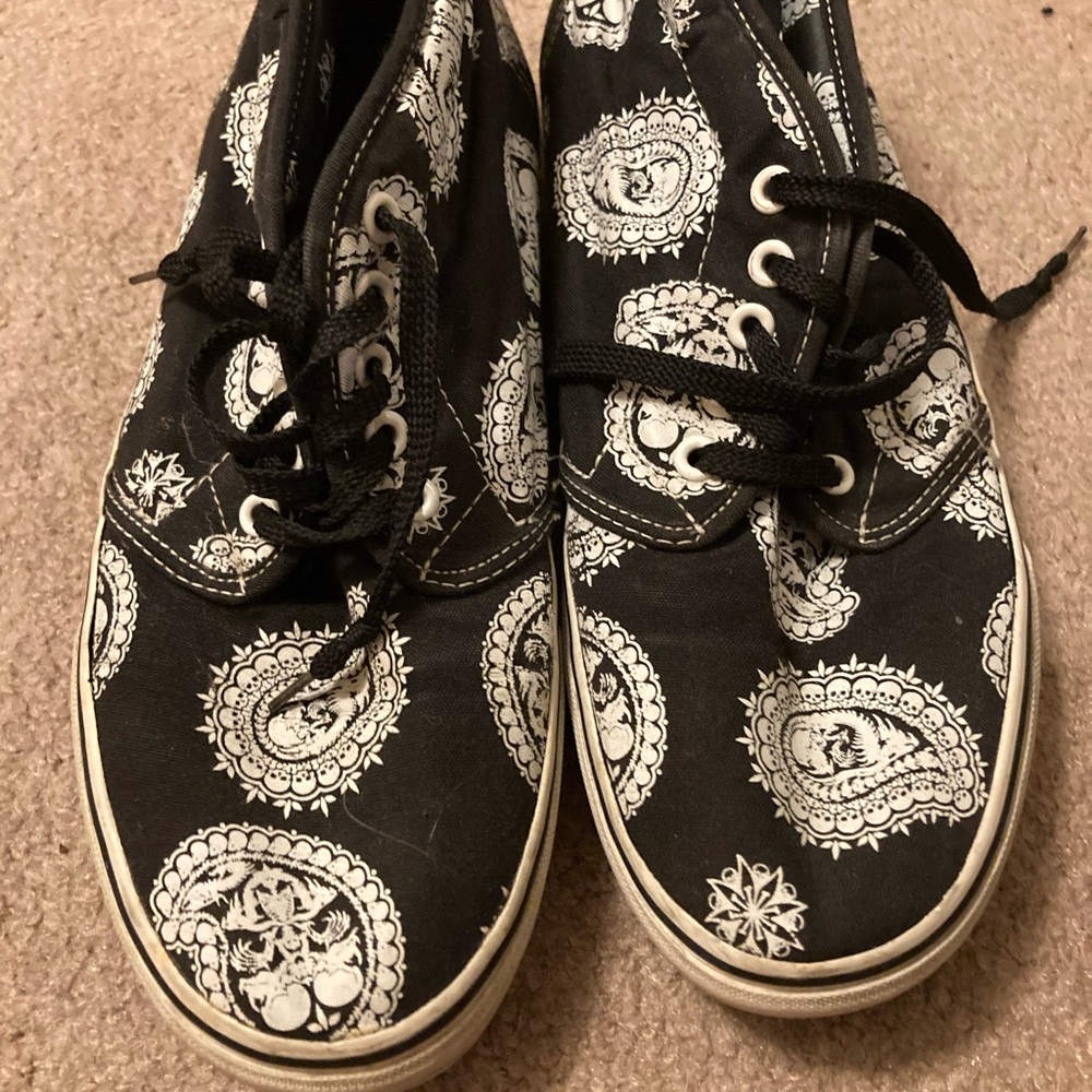 Vans Black and White Paisley Sneakers